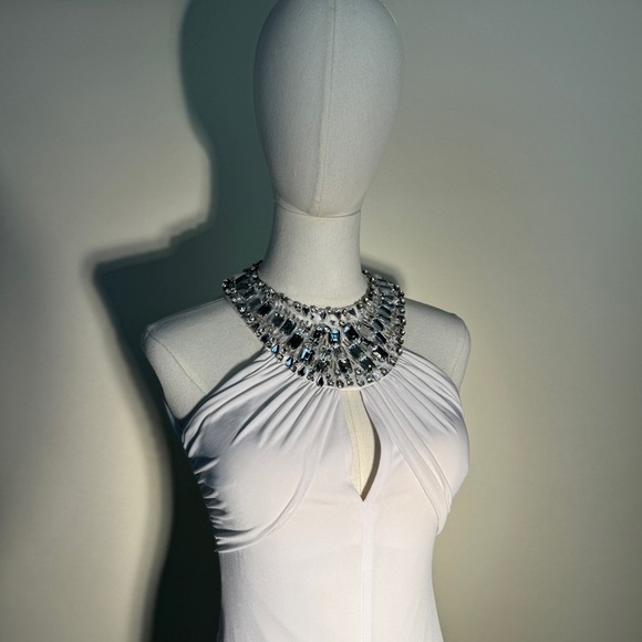 70s Inspired White Rhinestone Evening Gown - Picture 2 of 11